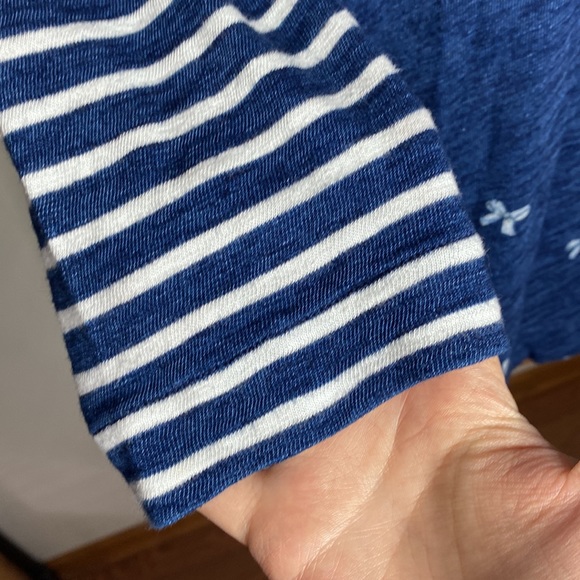 Madewell indigo ink 3/4 sleeve cotton top bows and stripes size S - Picture 8 of 12